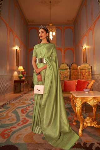 Green Nylon Satin Weaving saree_Kumari Sarees