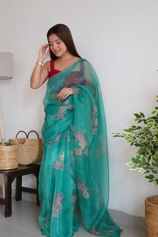 Green Organza Silk Saree_Kumari Sarees