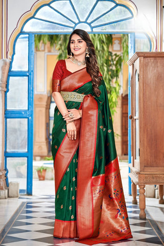 Green Soft Peshwai Paithani Silk Saree_Kumari Sarees