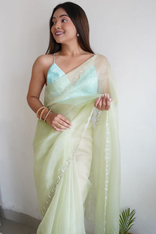 Green Organza Silk Saree_Kumari Sarees