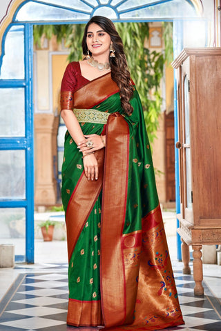 Green Soft Peshwai Paithani Silk Saree_Kumari Sarees