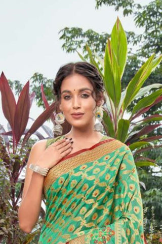 Green Banarasi Organza Silk Saree_Kumari Sarees