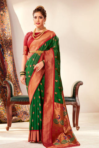 Green Soft Peshwai Paithani Silk Saree_Kumari Sarees