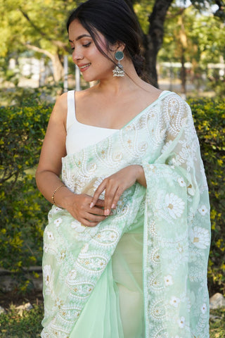 Green Organza Silk Saree_Kumari Sarees