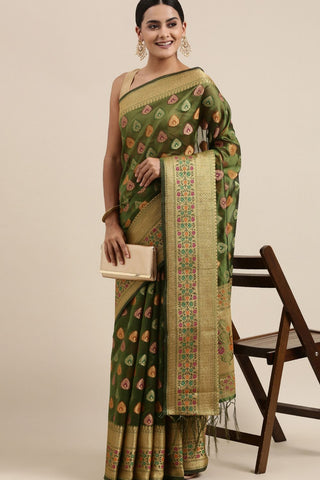 Green Kanjeevaram Organza Saree_Kumari Sarees