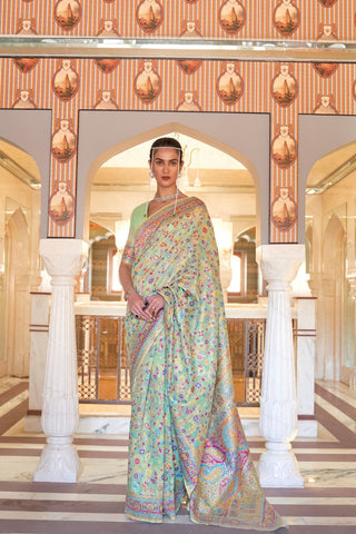 Green Kashmiri Modal Handloom Weaving Silk Saree_Kumari Sarees