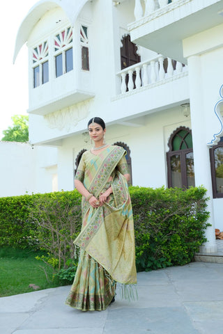 Green Organza Leheriya Woven Saree_Kumari Sarees