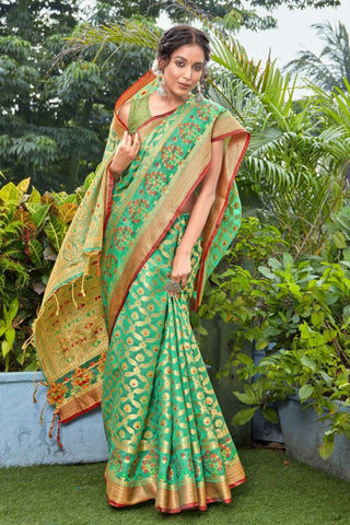 Green Banarasi Organza Silk Saree_Kumari Sarees