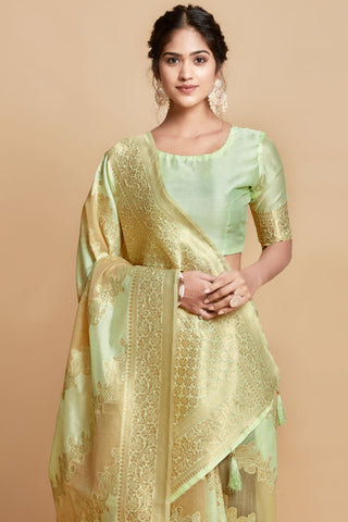 Green Linen Jamdani Banarasi Saree_Kumari Sarees