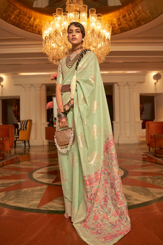Green Modal Weaving Kashmiri Silk Saree