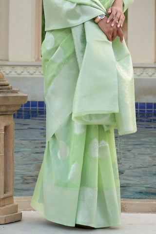 Green Pure Linen Weaving Saree_Kumari Sarees
