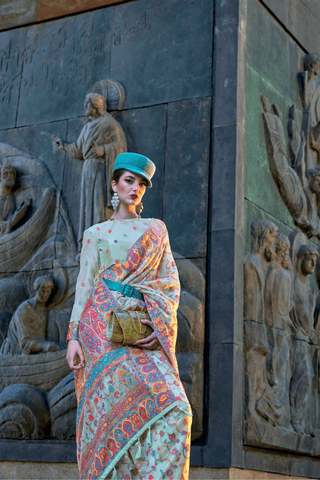Green Organza Kashmiri Handloom Saree_Kumari Sarees