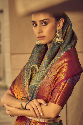 Green Zari Brocade Handwoven Saree_Kumari Sarees