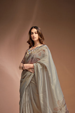 Grey Zari base Crushed Tissue Saree_Kumari Sarees