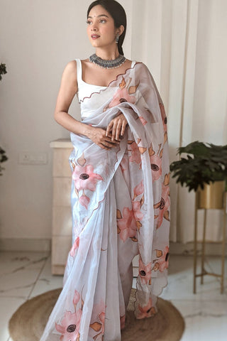 Grey Organza Saree_Kumari Sarees