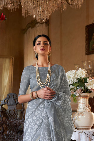 Grey Banarasi Patola Silk Saree_Kumari Sarees