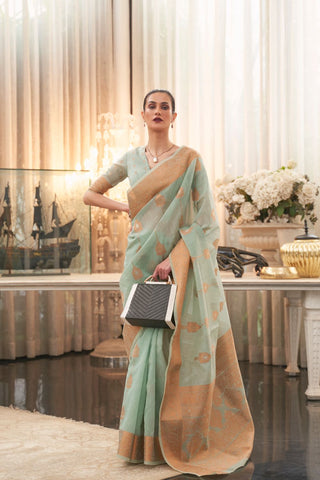 Grey Pure Linen Silk Saree_Kumari Sarees