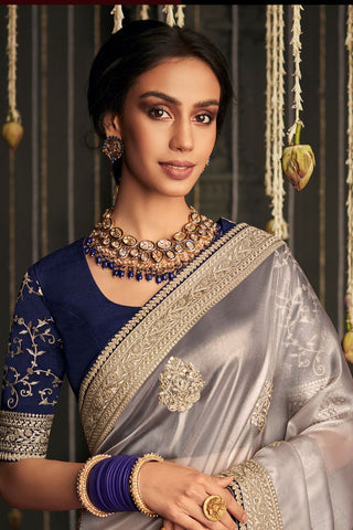 Grey Soft Tissue Silk Saree_Kumari Sarees
