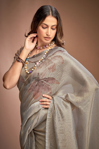 Grey Zari base Crushed Tissue Saree_Kumari Sarees
