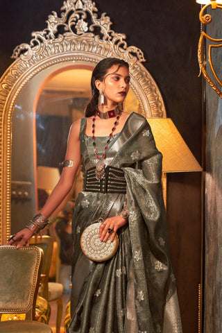 Grey Two Tone Handloom Weaving Organza Saree_Kumari Sarees