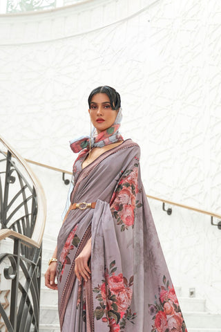 Grey Pure Silk Creep Saree_Kumari Sarees