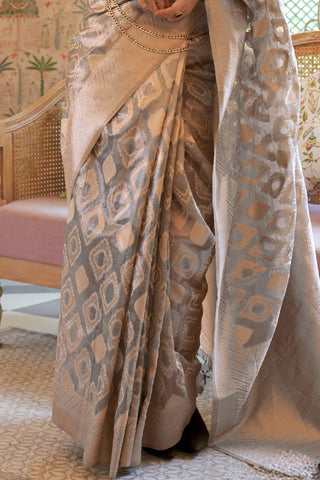 Grey Tissue Zari Handloom Weaving Saree_Kumari Sarees