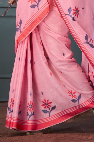 Pink Handloom Linen Saree_Kumari Sarees