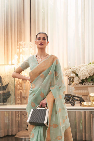 Grey Pure Linen Silk Saree_Kumari Sarees