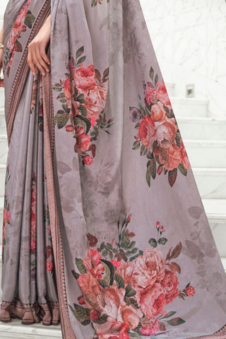 Grey Pure Silk Creep Saree_Kumari Sarees