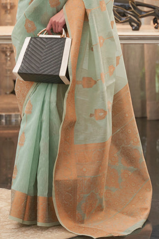 Grey Pure Linen Silk Saree_Kumari Sarees