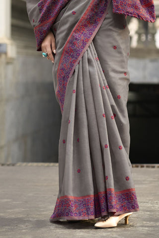Grey Soft Linen Cotton Saree_Kumari Sarees