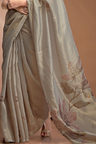 Grey Zari base Crushed Tissue Saree_Kumari Sarees