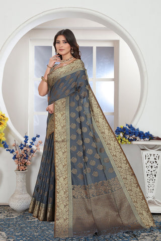 Grey Chanderi Cotton Saree_Kumari Sarees