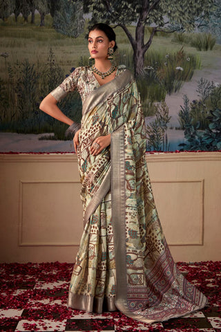 GREY HANDLOOM TUSSAR WITH DIGITAL PRINT SAREE