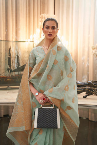 Grey Pure Linen Silk Saree_Kumari Sarees