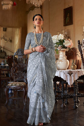 Grey Banarasi Patola Silk Saree_Kumari Sarees