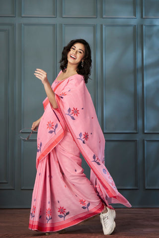 Pink Handloom Linen Saree_Kumari Sarees