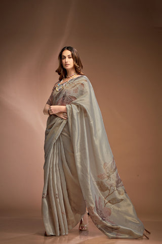 Grey Zari base Crushed Tissue Saree_Kumari Sarees