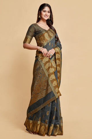 Grey Chanderi Cotton Saree_Kumari Sarees