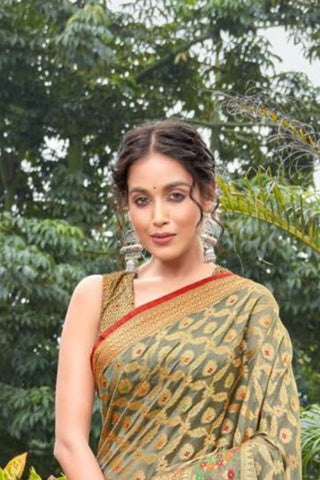 Grey Banarasi Organza Silk Saree_Kumari Sarees