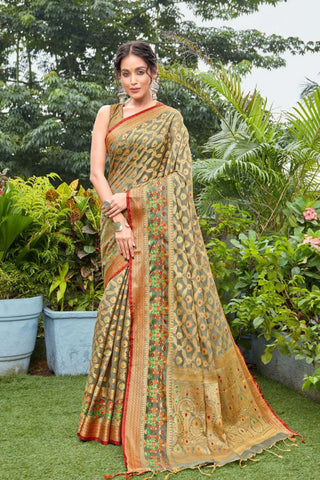 Grey Banarasi Organza Silk Saree_Kumari Sarees