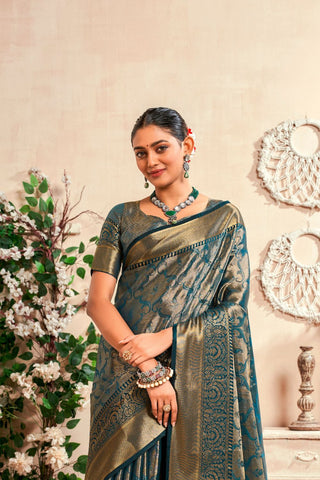 Grey Pure Dharmavaram Silk Saree With Zari Weaving_Kumari Sarees