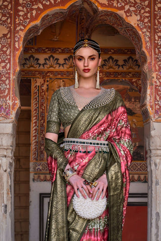 Grey & Red Banarasi Patola Silk Saree_Kumari Sarees