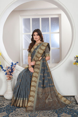 Grey Chanderi Cotton Saree_Kumari Sarees