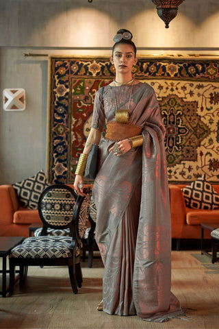 GREY KANJEEVARAM HANDLOOM SILK SAREE
