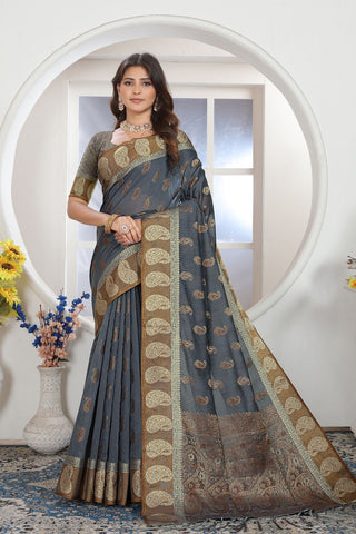 Grey Chanderi Cotton Saree_Kumari Sarees