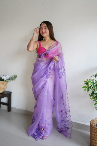 Lavender Organza Silk Saree_Kumari Sarees