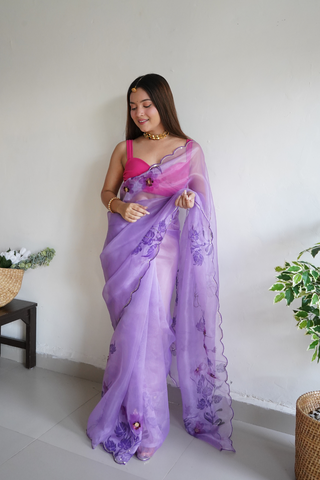 Lavender Organza Silk Saree_Kumari Sarees
