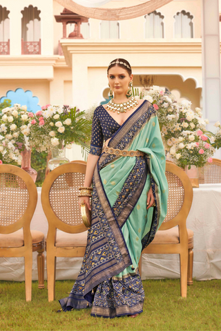 Light Blue Banarasi Patola Silk Saree_Kumari Sarees