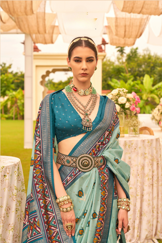 Light Blue Banarasi Patola Silk Saree_Kumari Sarees